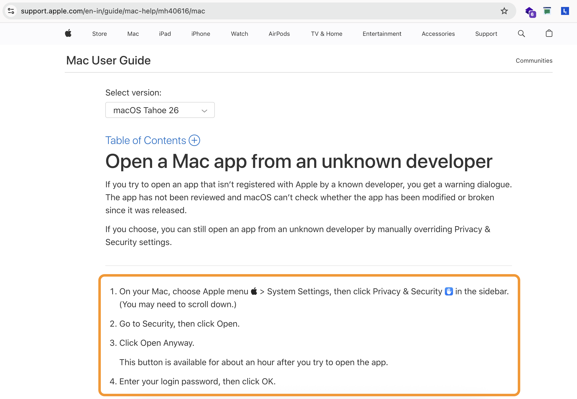 Mac Security Settings screenshot
